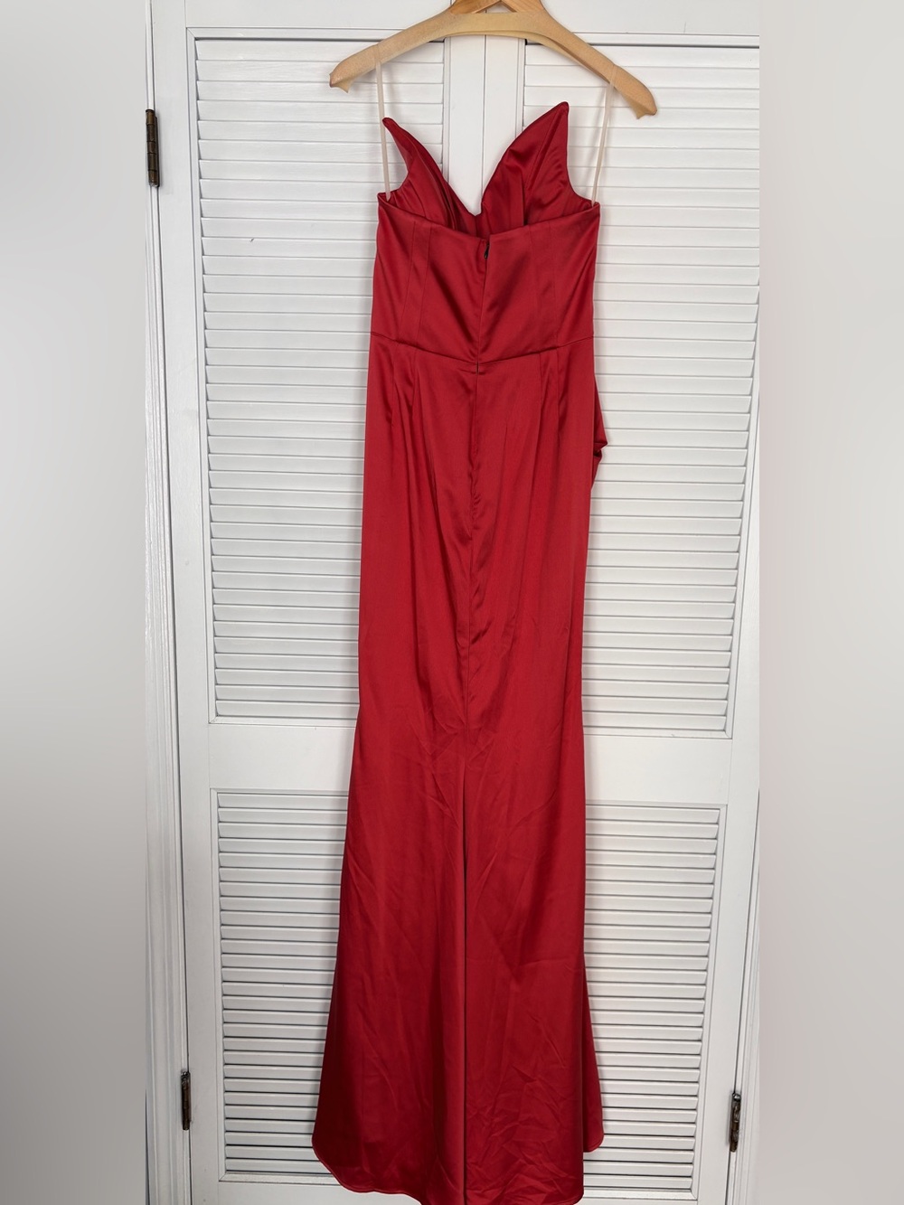 Red Satin Pinup Girl Gaia Evening Gown - Elegant Strapless Women’s Dress